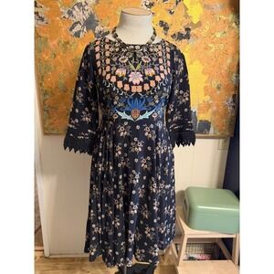 Anthropologie Magical Rita Kumar Label Blue Floral Fit & Flare Midi Dress M